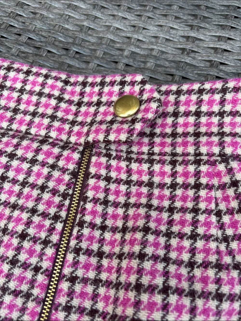 J. Crew Pink and Black Houndstooth Mini Skirt